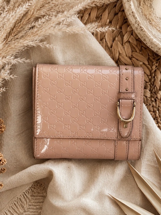 Gucci Handbags - Authentic Gucci Beige Microguccissima Patent Leather Buckle French Small Wallet